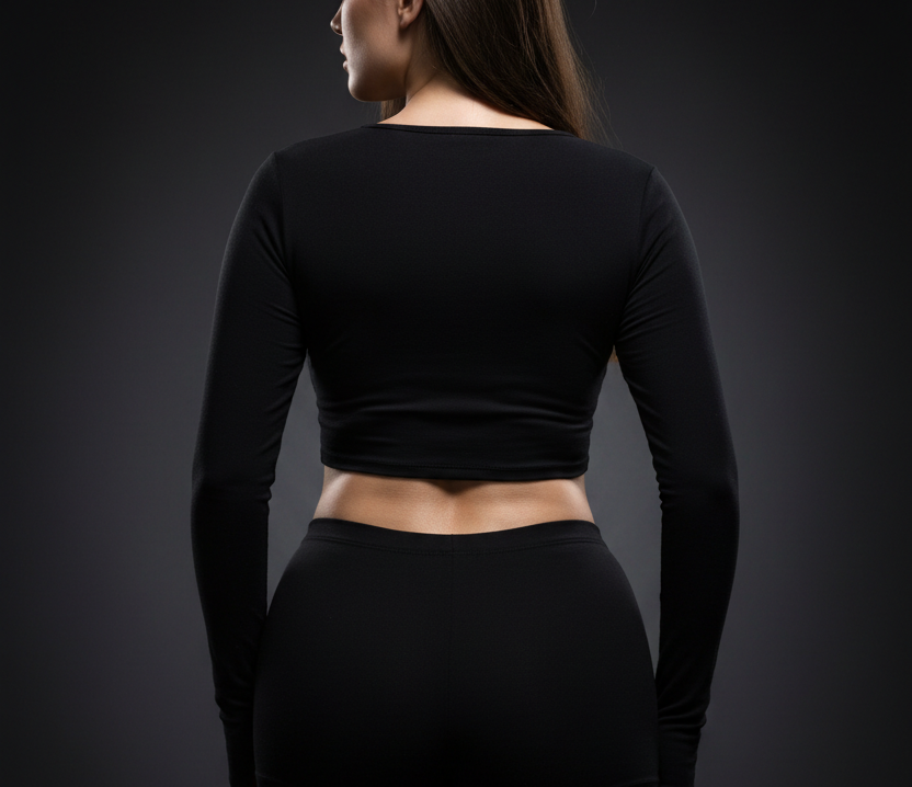 Ladies Full Sleeve Crop Top Black - Back Shot
