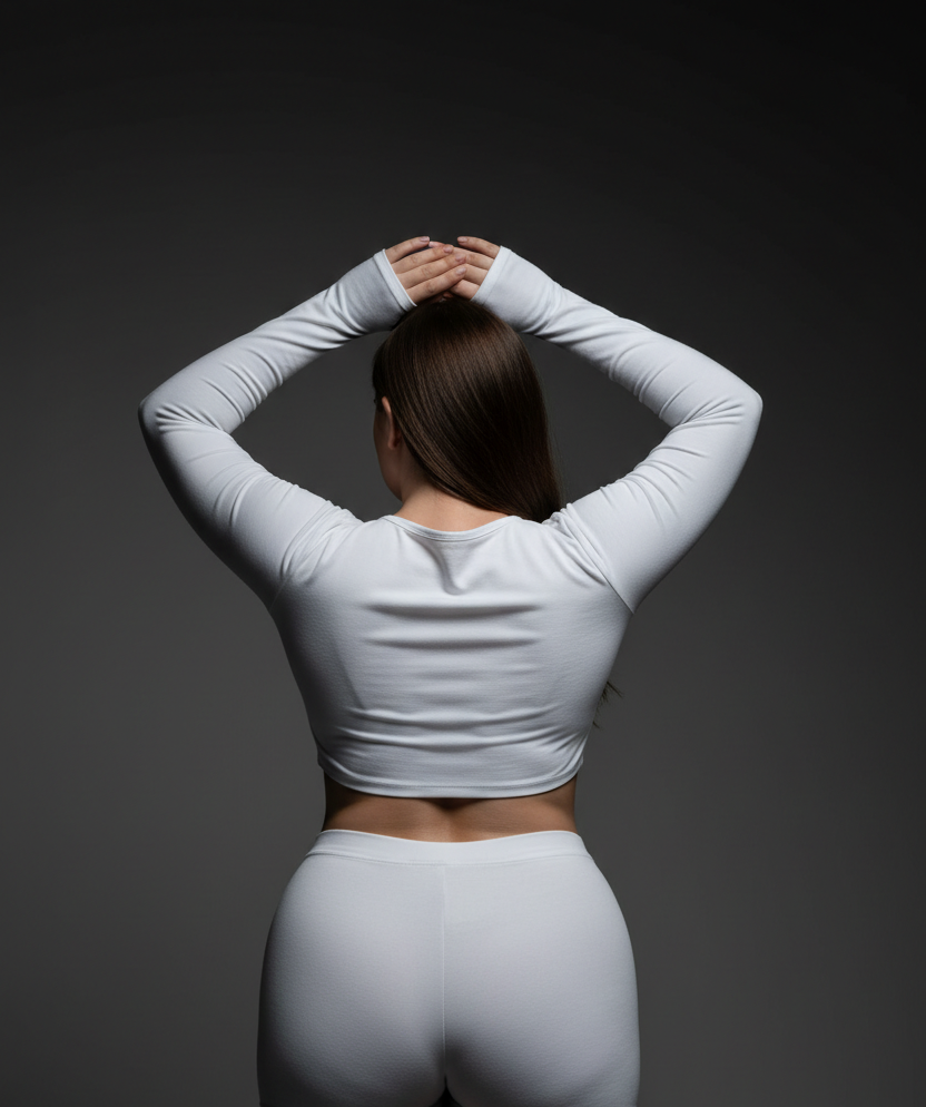 Ladies Full Sleeve Crop Top White - Back Shot