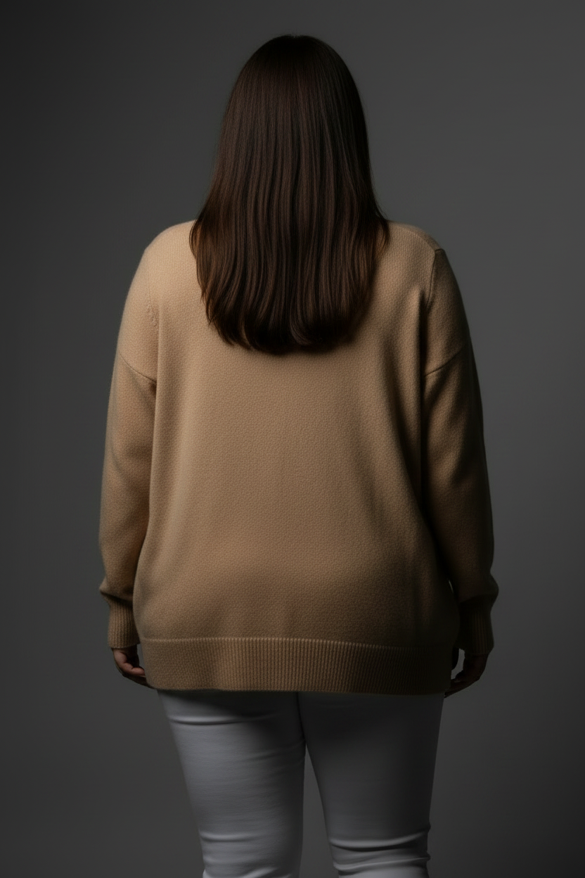 Beige V-Neck Knit Sweater – Back