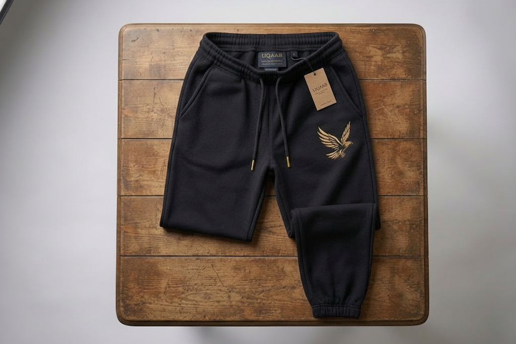 UQAABSKT Signature Fleece Trouser – Elastic Hem – Jogger | Embroided – Gold Eagle Edition