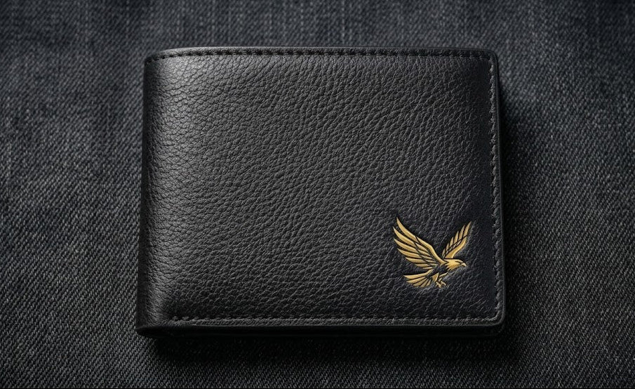 Uqaab Leather Bifold Wallet – Gold Eagle Edition - Ages Like A Fine Wine - Buy One Get One Free