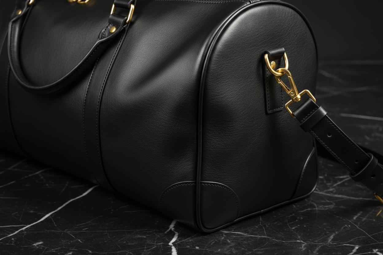 Black Full Grain Leather Duffel Bag