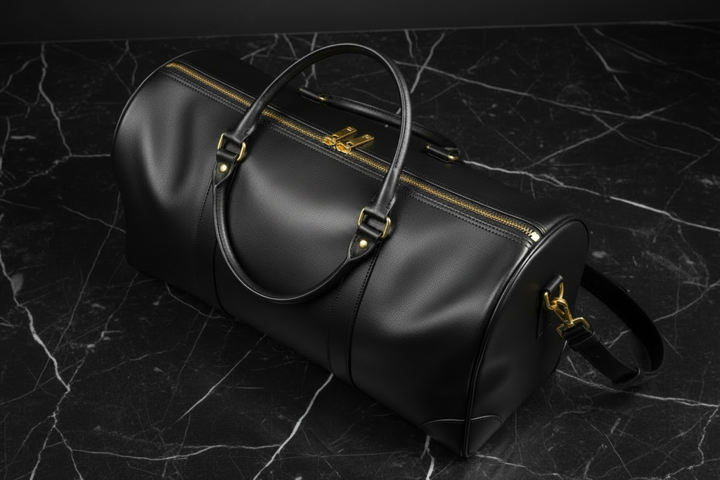 Black Full Grain Leather Duffel Bag 