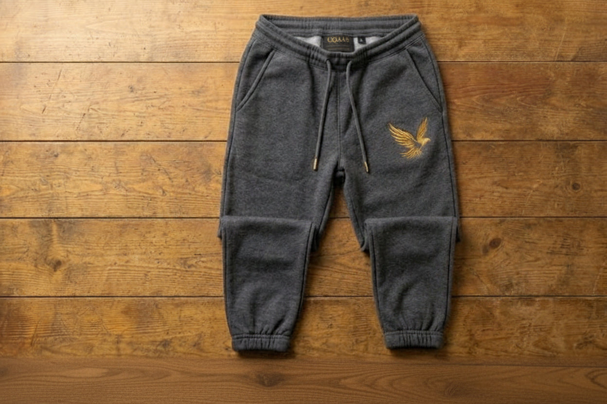 UQAABSKT Signature Fleece Trouser – Elastic Hem – Jogger | Embroided – Gold Eagle Edition