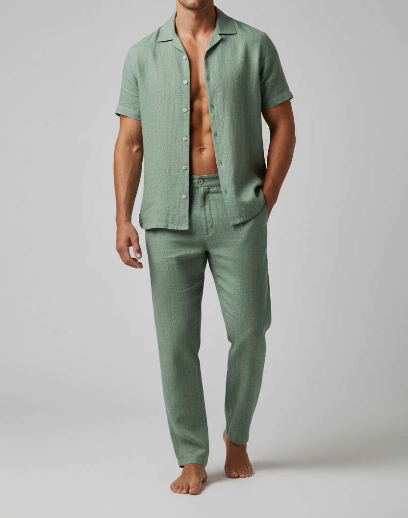 UQAAB Sage Green Linen Co-ord Set - front view