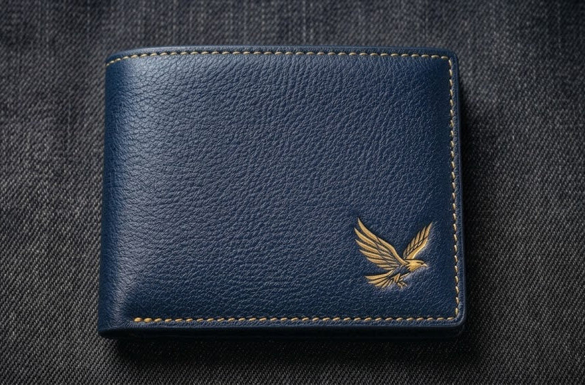 Uqaab Leather Bifold Wallet – Gold Eagle Edition - Ages Like A Fine Wine - Buy One Get One Free
