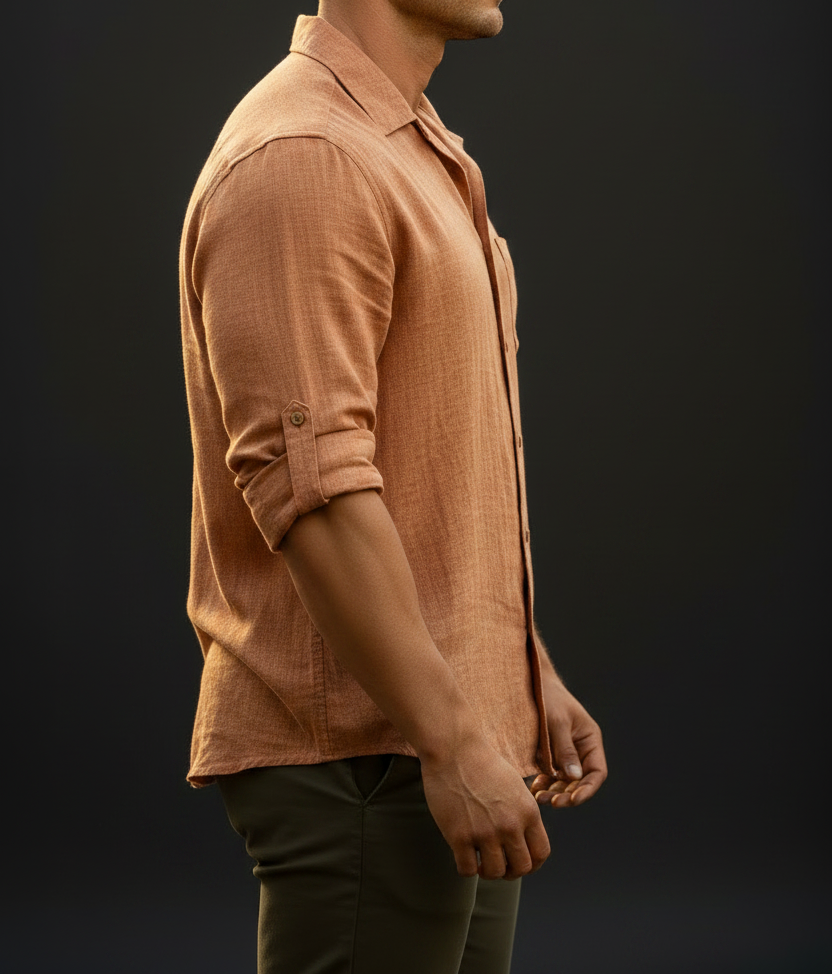 UQAAB Earth Tone Linen Shirt - Side Profile