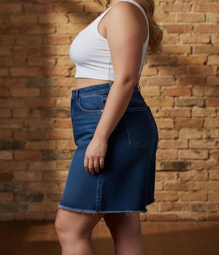 Dark Blue Denim Jorts – Side View