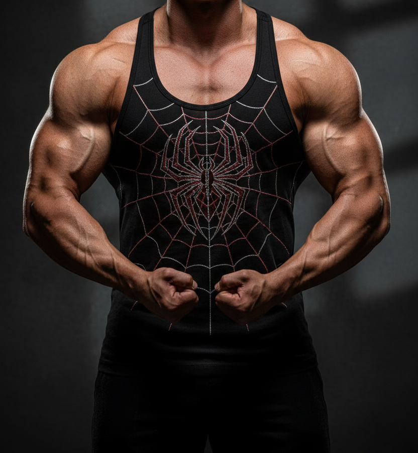 UQAAB Black Spider-Man Y-Back Tank Top | Silver Spider Edition