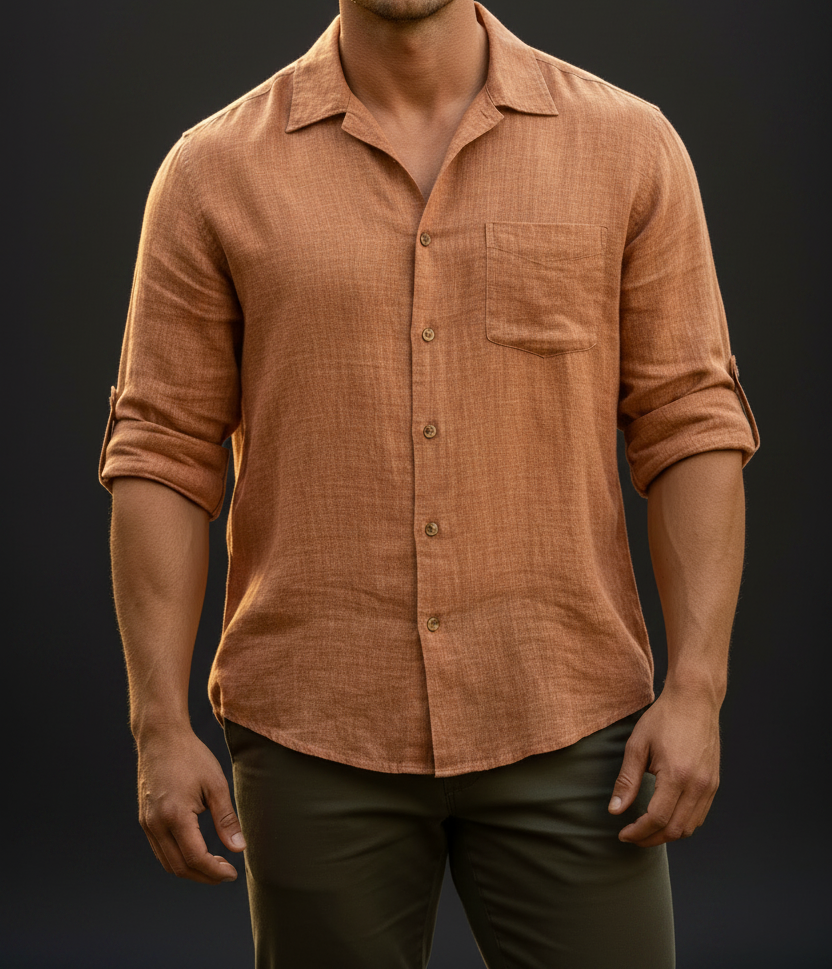 UQAAB Earth Tone Linen Shirt - Studio Shot