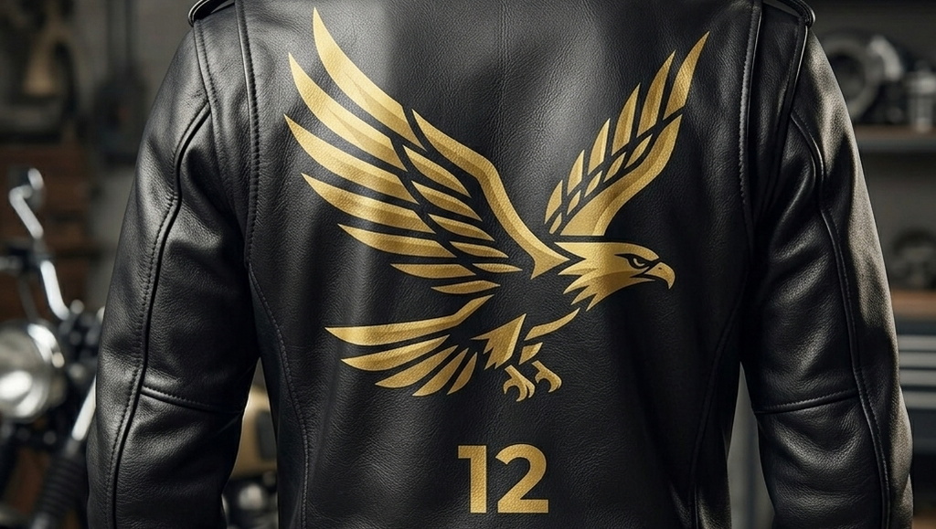 Uqaab "No. 12" Heritage Black Leather Motorcycle Jacket – Vintage Gold Eagle Edition | Ages Like A Fine Wine