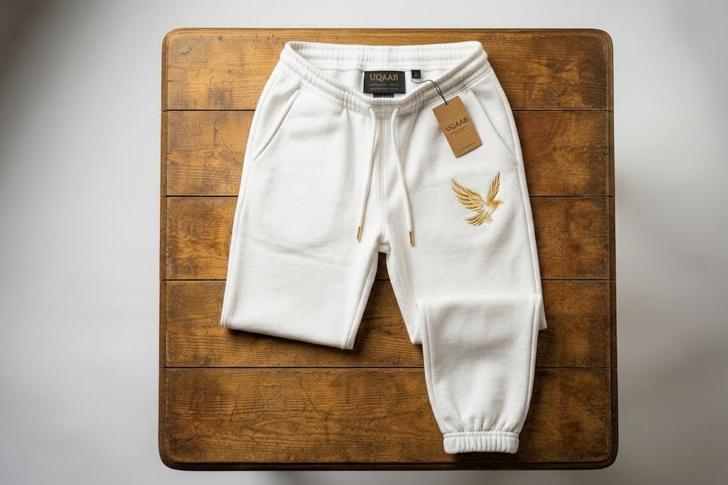UQAABSKT Signature Fleece Trouser – Elastic Hem – Jogger | Embroided – Gold Eagle Edition