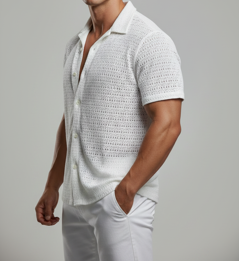 UQAAB White Crochet Button-Up Shirt