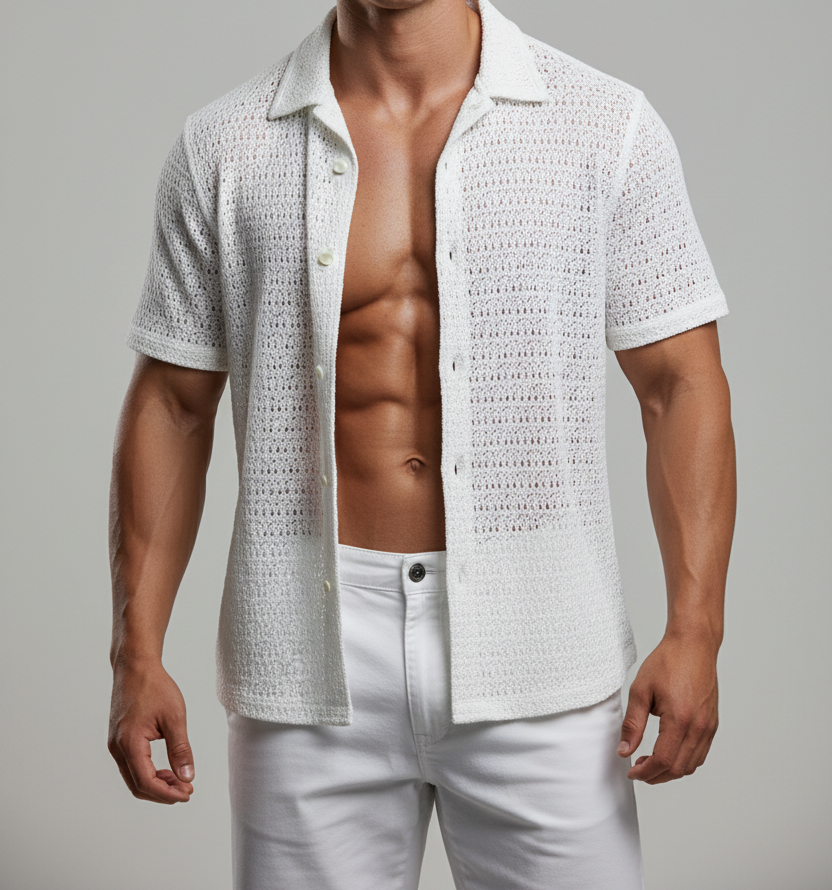 UQAAB White Crochet Button-Up Shirt
