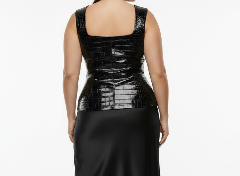 Back shot - black croc leather top with black silk skirt