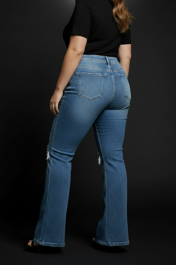 Back Shot – Ripped Bell-Bottom Jeans