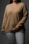 Beige Cashmere V-Neck Top 