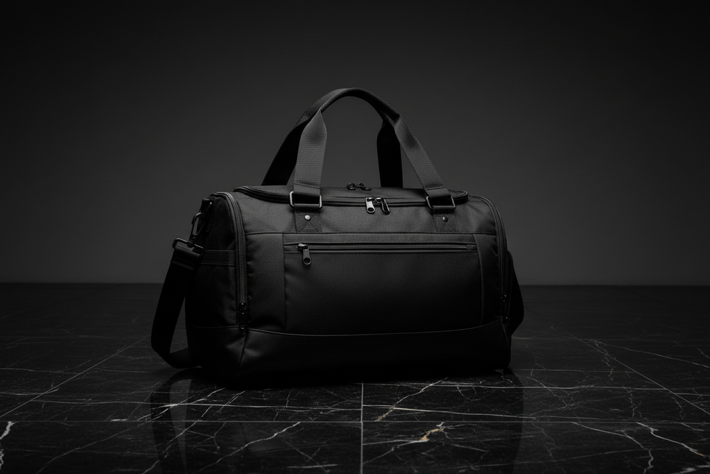 Black Gym Bag on Marble