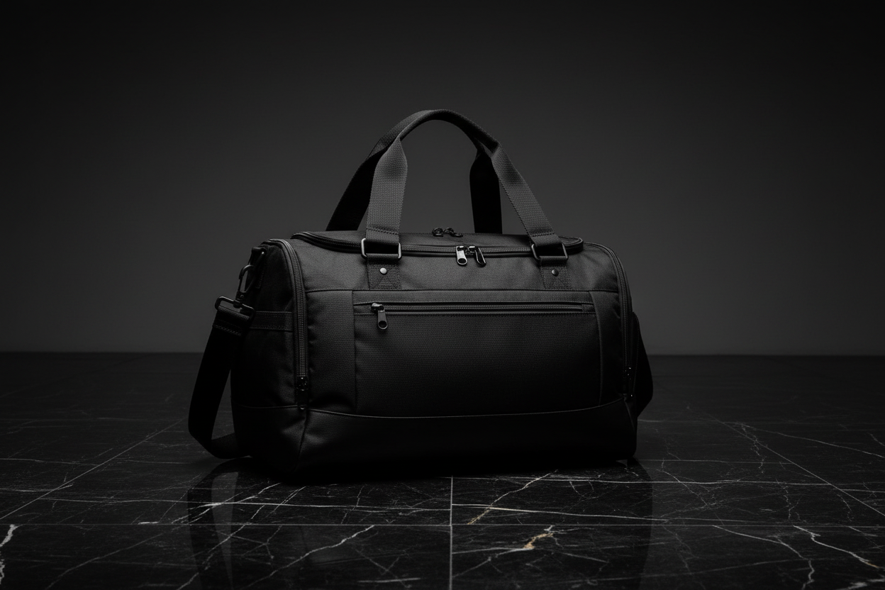 Black Gym Bag on Marble