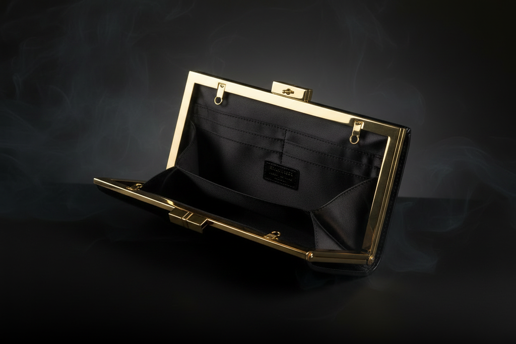 Black Leather Clutch - Open 