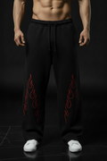 Black Tech Fleece Both Legs Fire Outline