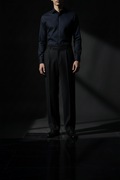 Black baggy wool formal trousers front view