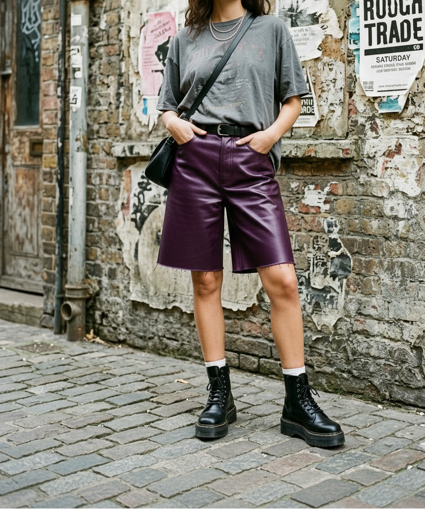 Dark Purple Satin Leather Jorts