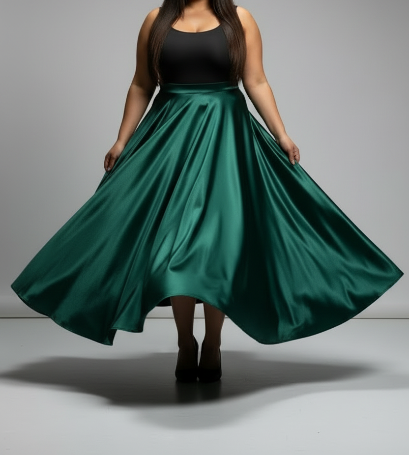 Emerald green flared skirt 