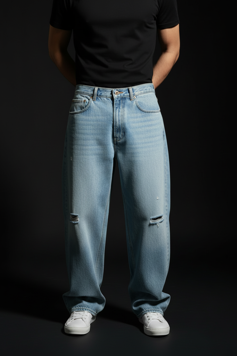 Full Body Front Shot - Baggy Ripped Jeans