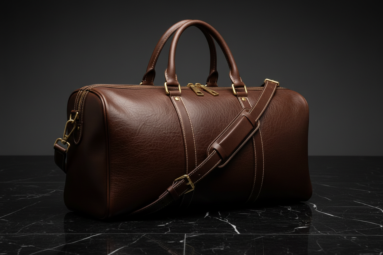 Full Grain Dark Brown Leather Duffel Bag