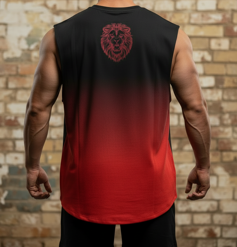 UQAAB | Lion Face Baggy Sando | Black To Red
