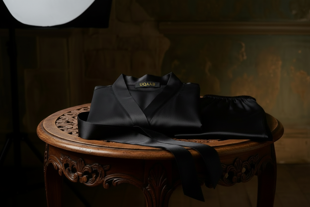 UQAAB Black Silk Pajama Set