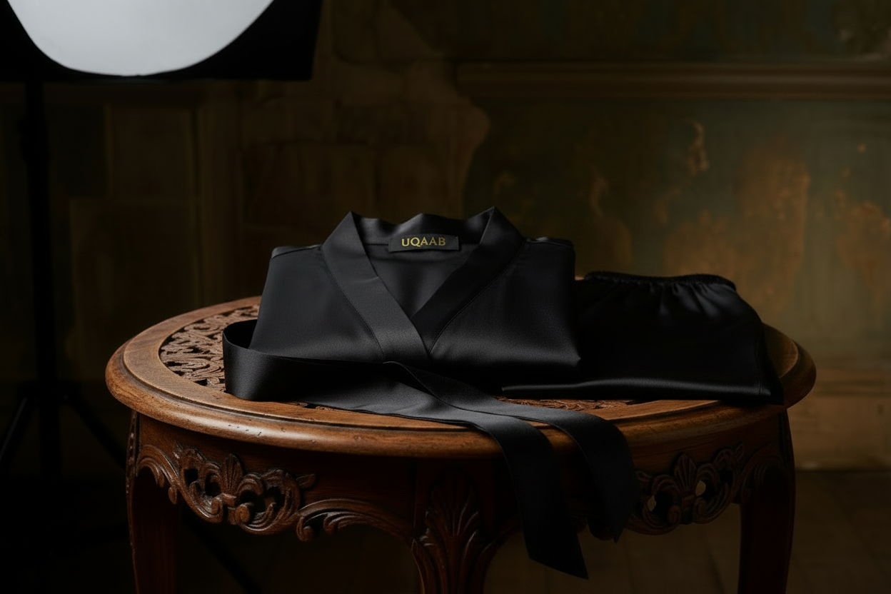 UQAAB Black Silk Pajama Set