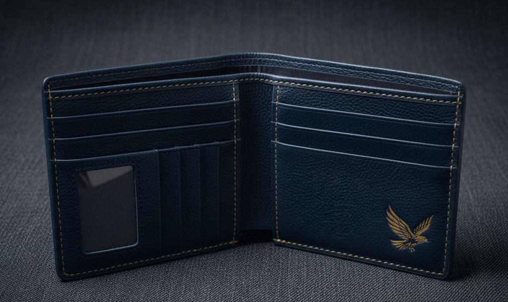 Uqaab Leather Bifold Wallet – Gold Eagle Edition - Ages Like A Fine Wine - Buy One Get One Free