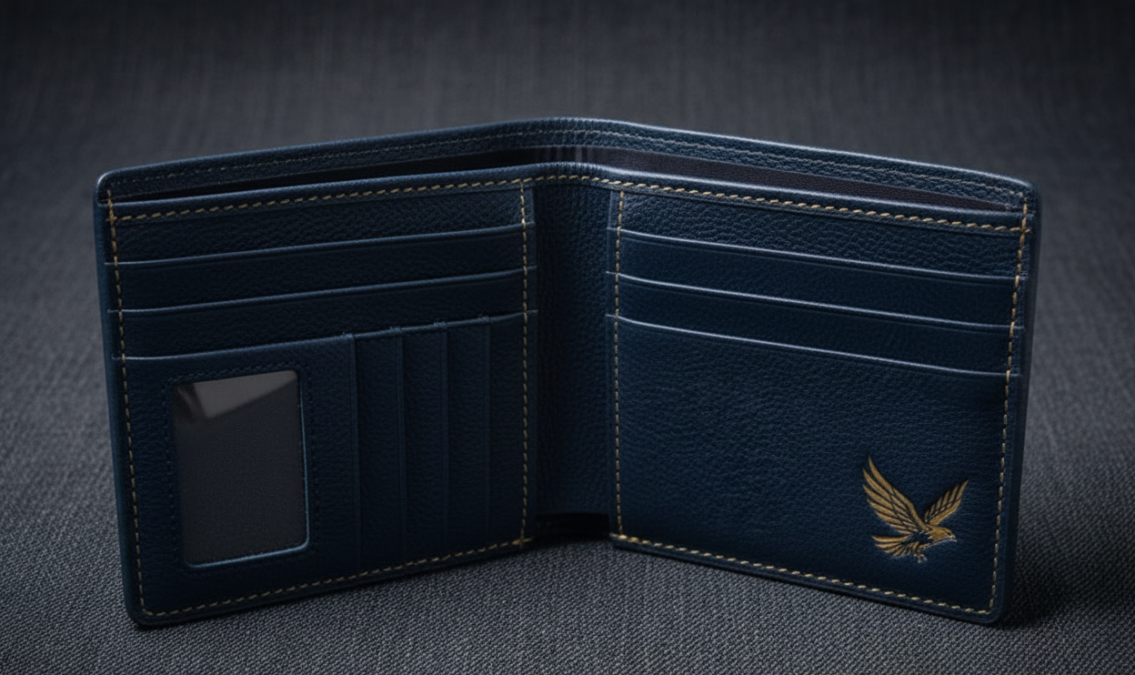 Uqaab Leather Bifold Wallet – Gold Eagle Edition - Ages Like A Fine Wine - Buy One Get One Free