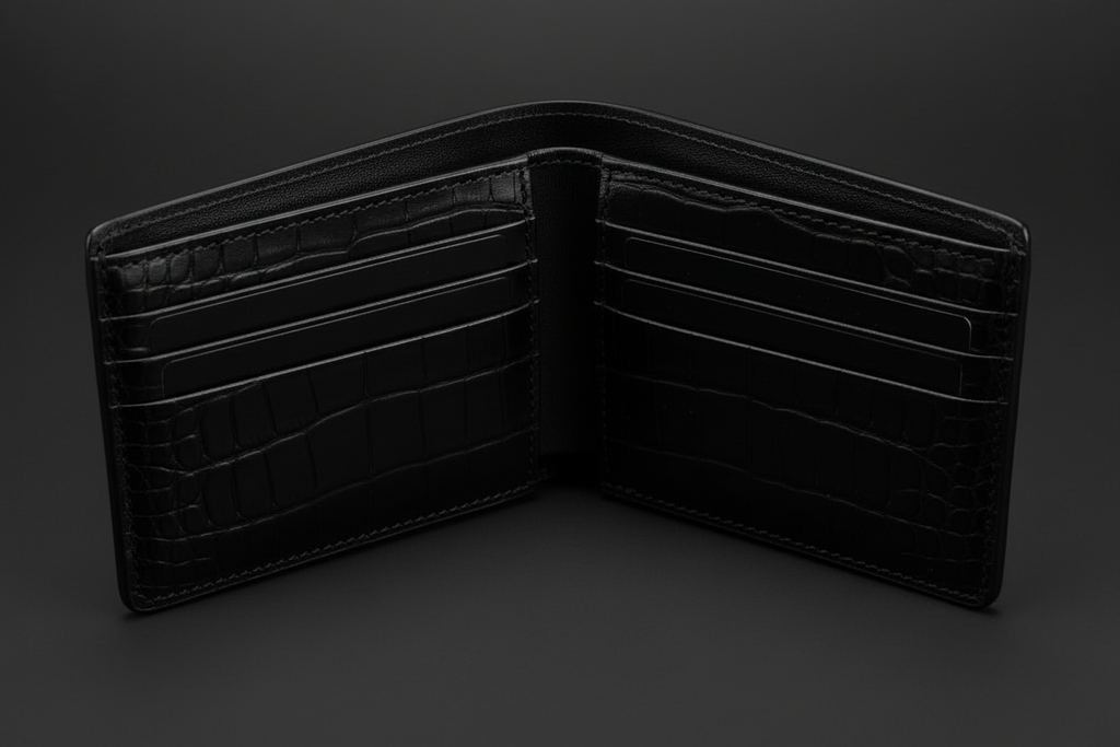 Jet Black Crocodile Wallet - interior