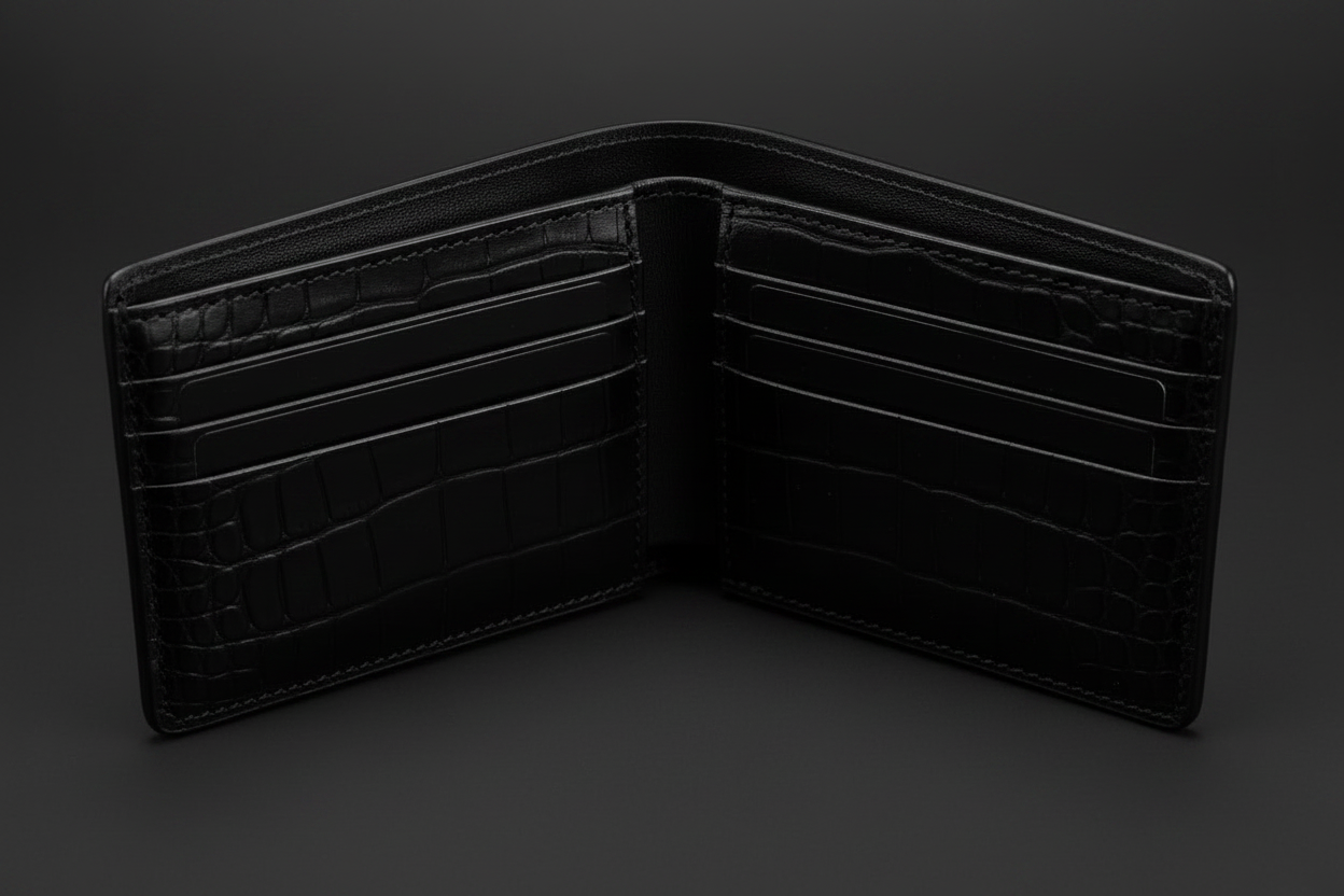 Jet Black Crocodile Wallet - interior