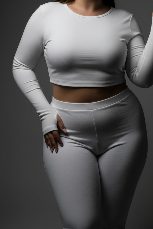 Ladies Full Sleeve Crop Top White - Thumb Holes Dark BG