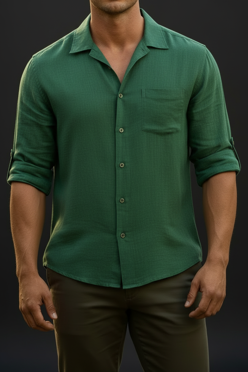 Linen Green Shirt - No Pocket, Cropped