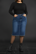 Moody Dark Background Plus Size Model Denim Skirt