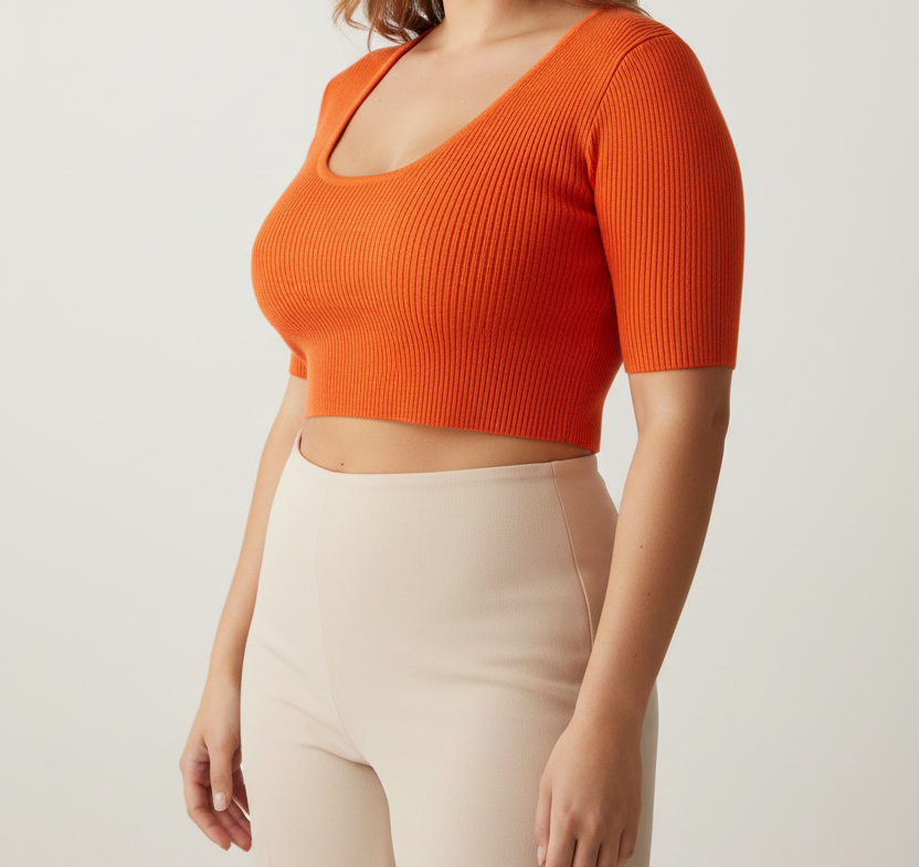Orange Ribbed Knit Crop Top