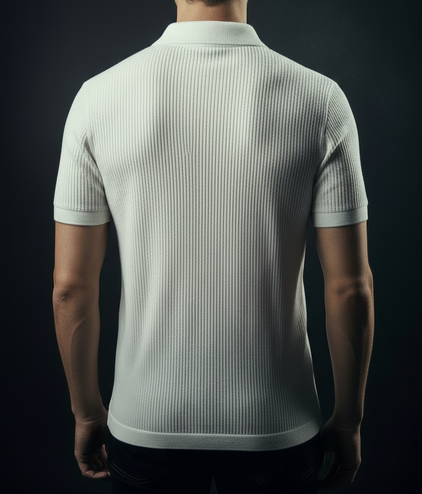 UQAAB Rib Knit 3 - Button Polo – White