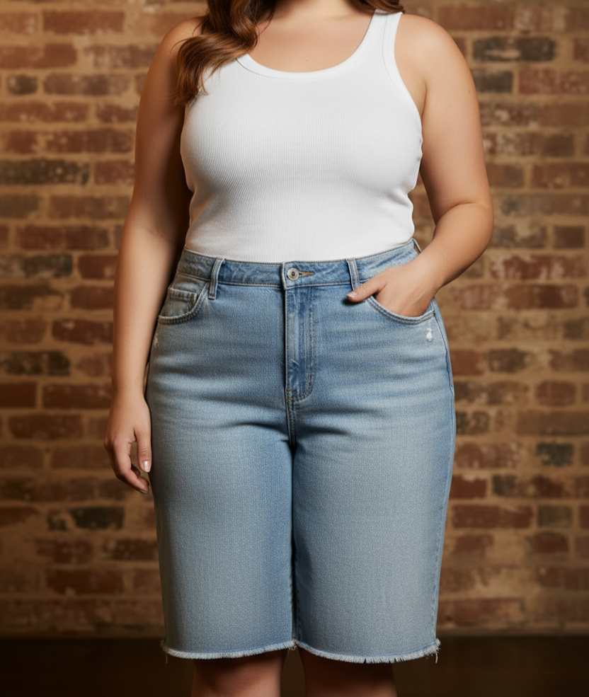 UQAAB High-Waisted Light Blue Denim Jorts | For Her