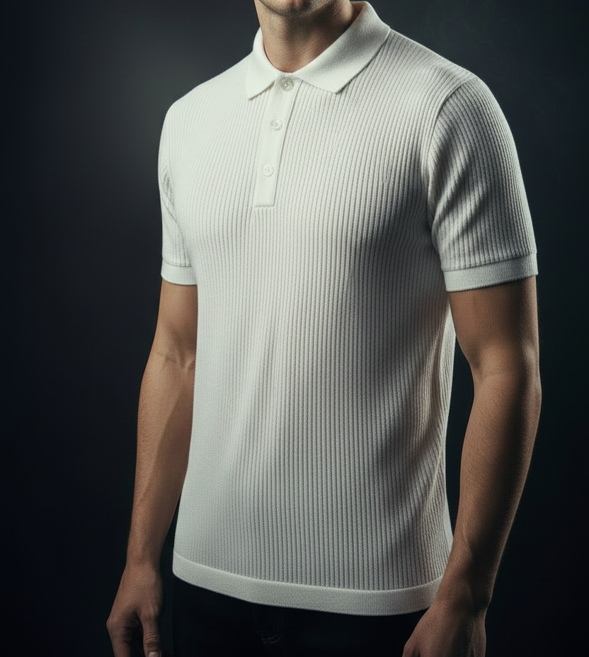 UQAAB Rib Knit 3 - Button Polo – White