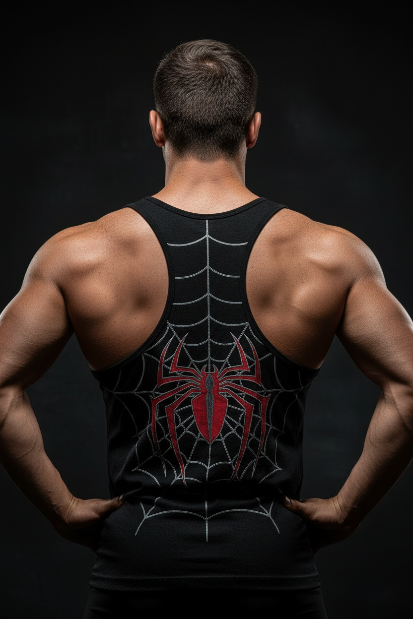 UQAAB Black Spider-Man Y-Back Tank Top | Red Spider Edition