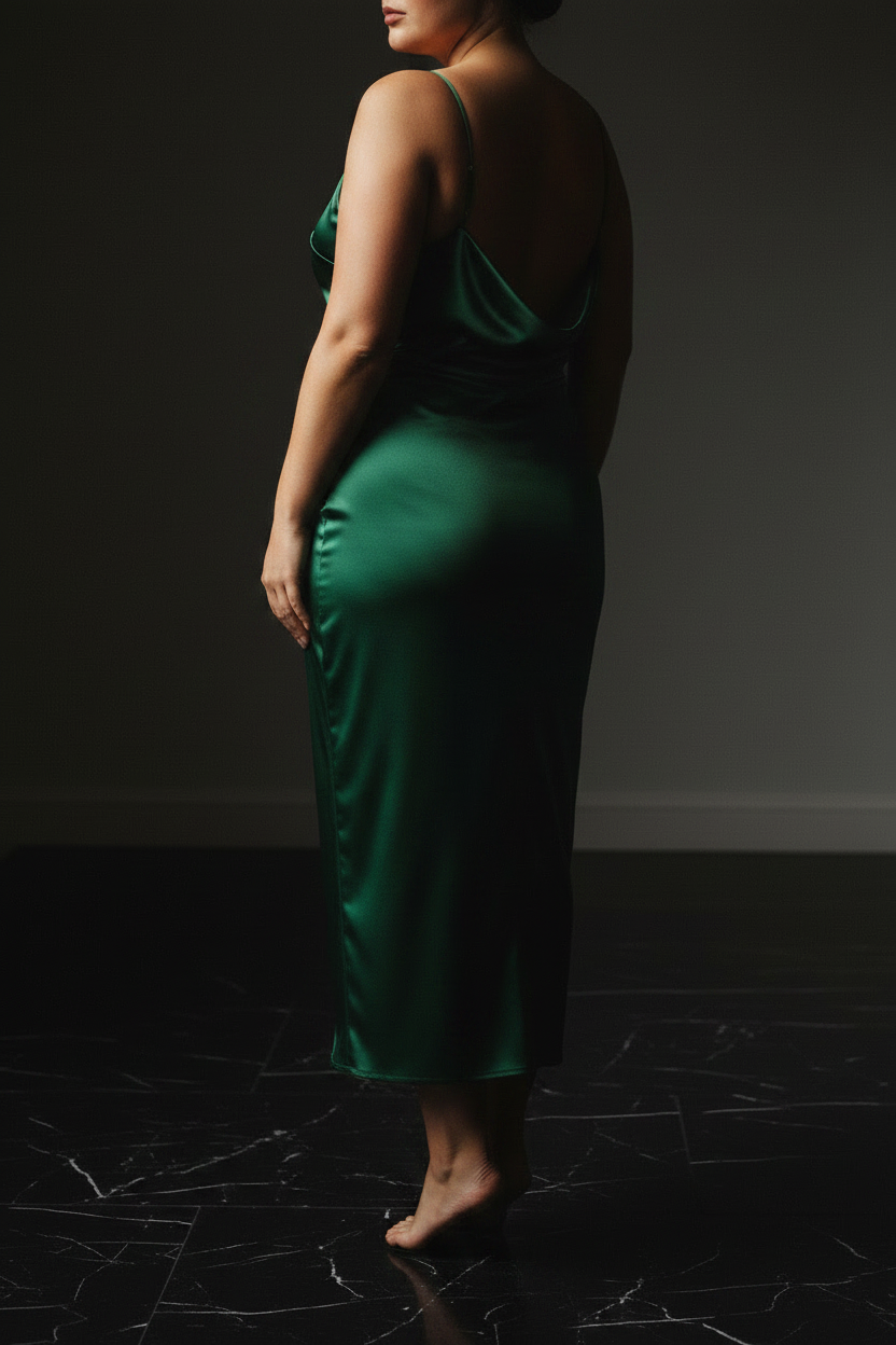 Satin Midi Dress - ¾ Rear 