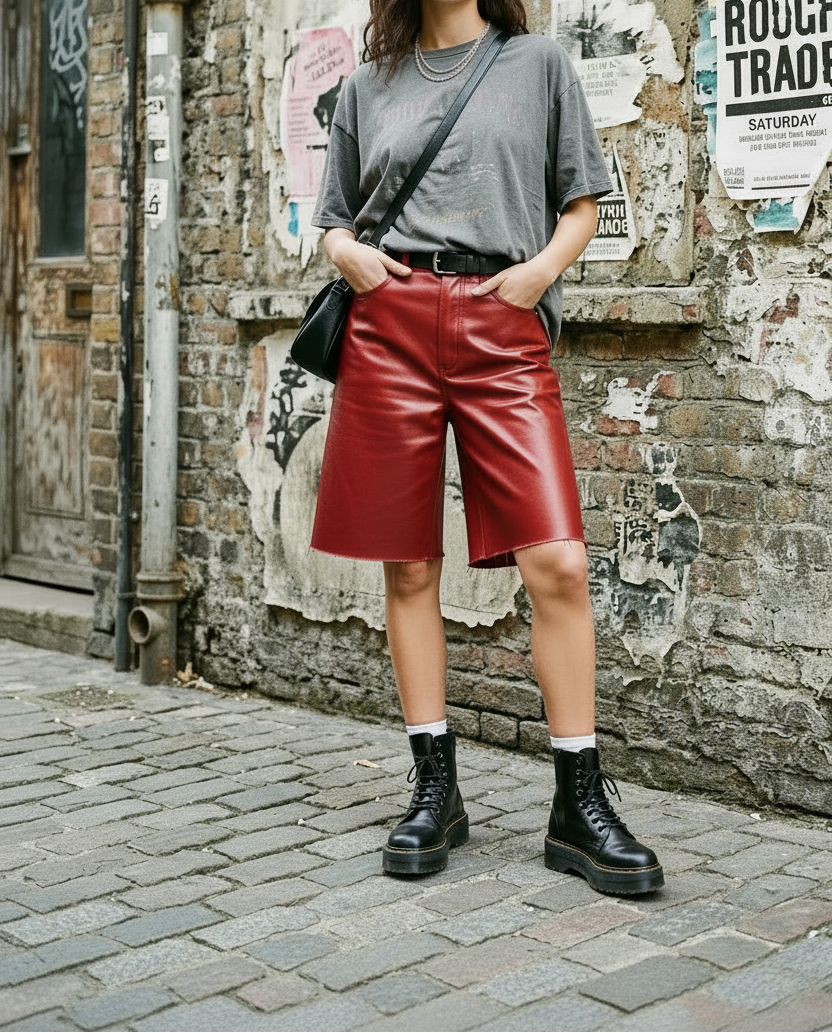 Seductive Red Satin Leather Jorts
