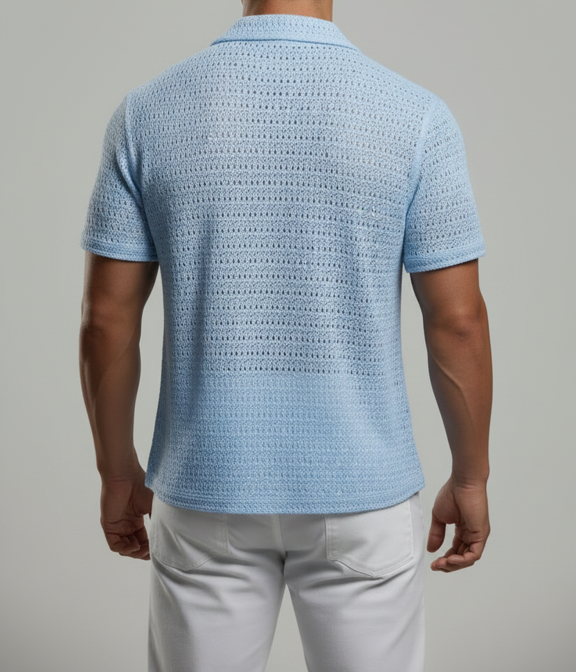 Sky Blue Crochet Shirt - Back Shot