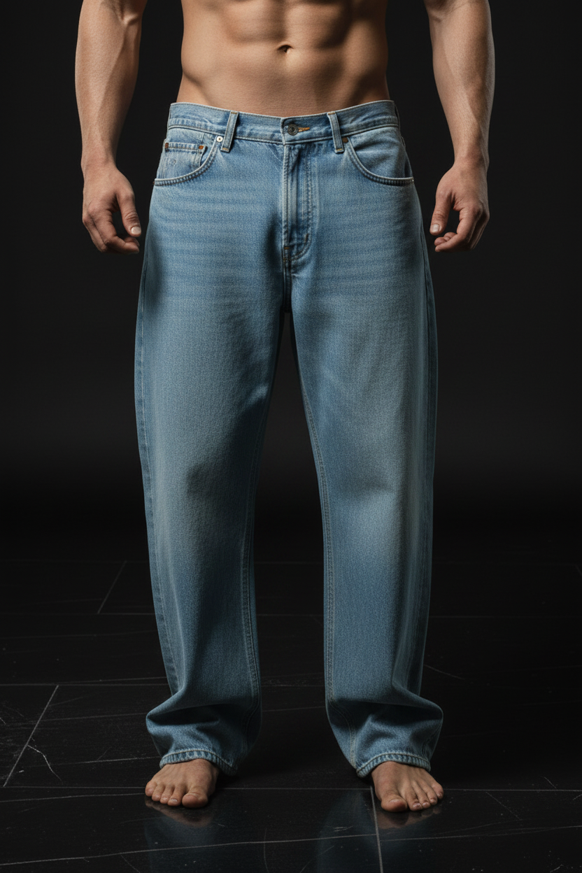 UQAAB Baggy Jeans – Light Blue Front View