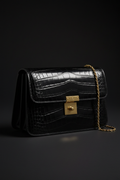 UQAAB Black Croc Leather Handbag - Sleek & Glossy